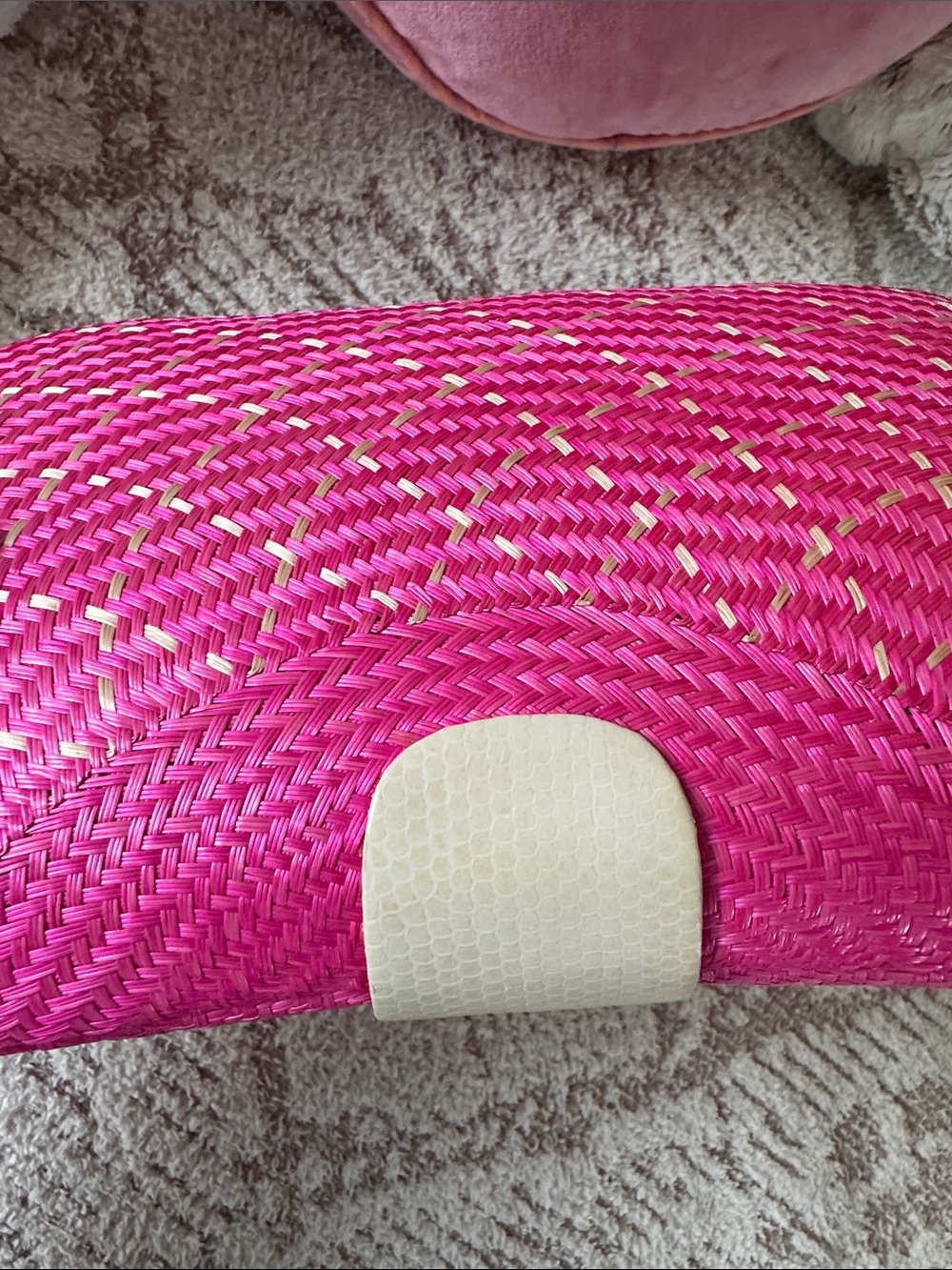 Lea Nealon Pink Woven Straw Clutch Crossbody Bag Resort Vacation - Picture 10 of 17